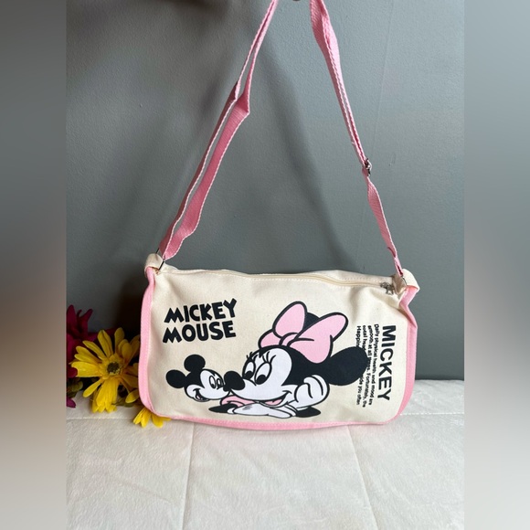 New Mickey & Minnie Cartoon Canvas Adjustable Shoulder/Crossbody Bag - Picture 1 of 11
